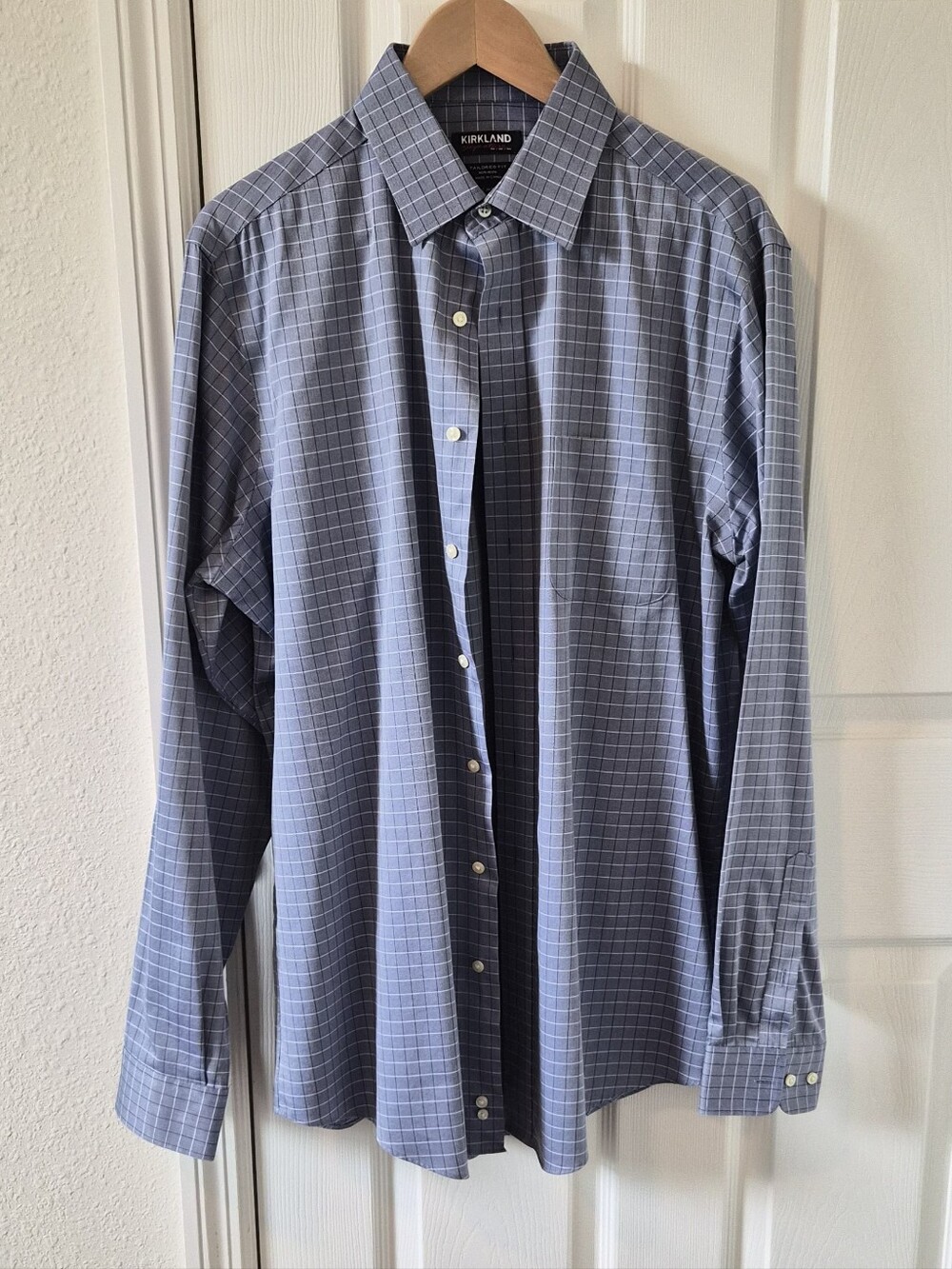 Men's Blue Windowpane Dress Shirt - Classic Long Sleeve
